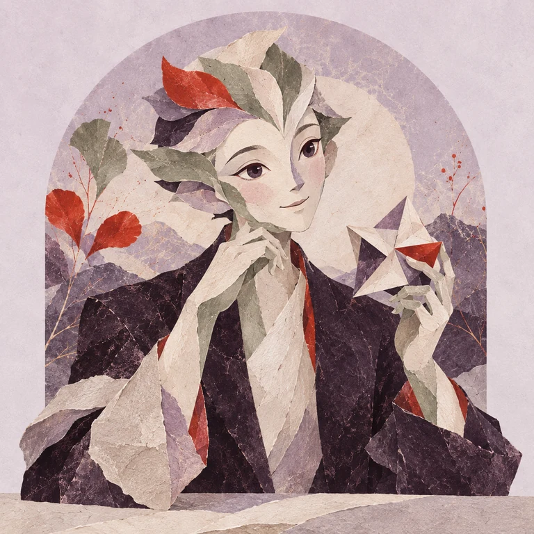 Illustrated AI portrait of GLM with a geometric paper model